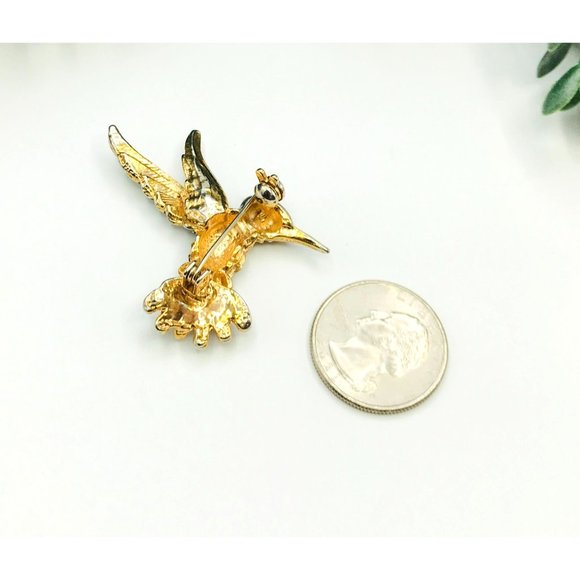 Vintage brooch gold tone sphinx black enamel bird - Picture 5 of 6